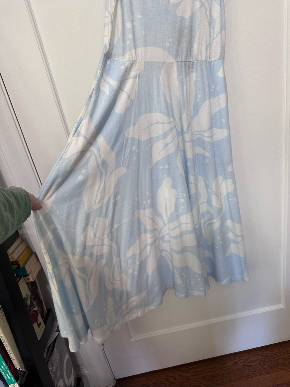 Happy Earth NWT Lily midi dress light blue/white floral print organic cotton -L - Picture 8 of 15